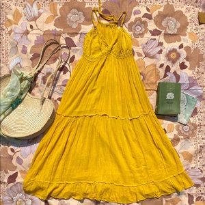 Bohemian mustard yellow cotton dress
